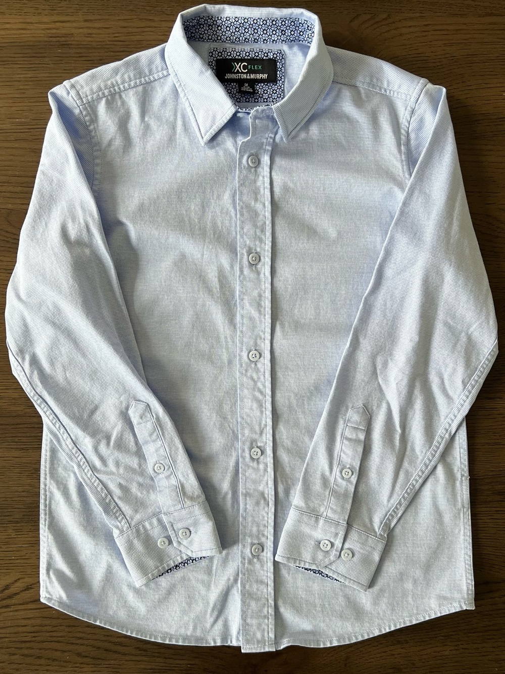 Johnston & Murphy Boys Long Sleeve Button Down Shirt Light Blue Micro Print